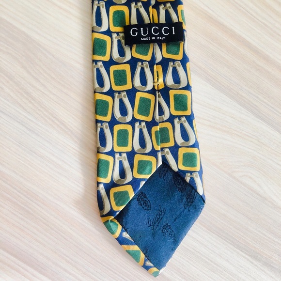 Vintage GUCCI Horseshoe Tie 🐎 100% SILK Mod Tie - Picture 6 of 8